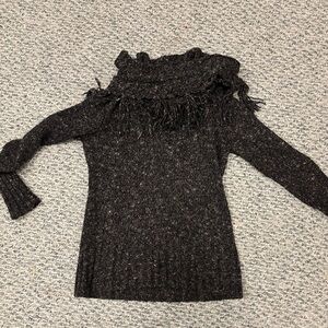 Women's Black Sweater with Fringe Detail